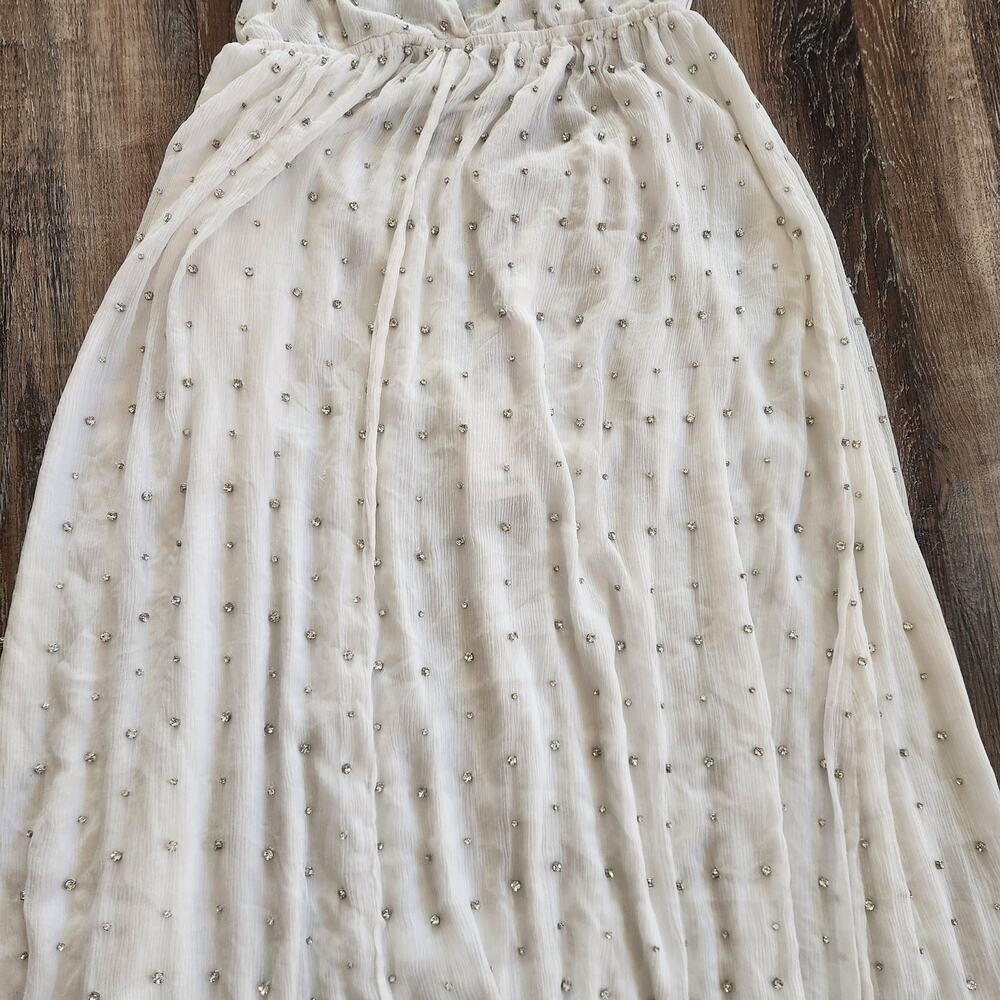 Retrofete Zadie Embellished Silk Chiffon Dress Sleeveless White Large NWT Maxi - Picture 5 of 14